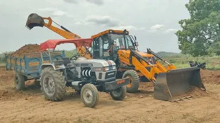 JCB 3dx Xpert Loading Mud Trolley | Eicher 475 | Mahindra 575 Di Powertrac Tractor #jcb #cartoon