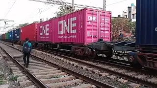 A goods train crossing lake gardens station with the engine Wag 4 electric locomotive..........