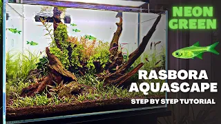 NEON GREEN RASBORA AQUASCAPE TUTORIAL! STEP BY STEP PLANTED TANK GUIDE