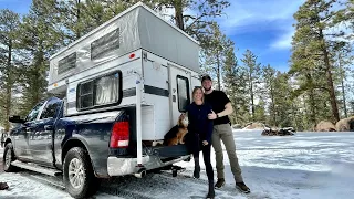 SNOW CAMPING in a Pop-up Truck Camper! SUB-FREEZING Temps in the Colorado Mountains (DIY Renovated)