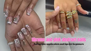 Chrome Abstract Nail tutorial| Full acrylic application tutorial, Shaping, E- filing and more