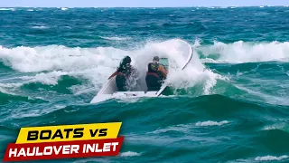 COUPLE TAKES UNEXPECTED WAVES TO THE FACE AT BOCA INLET ! | Boats vs Haulover Inlet