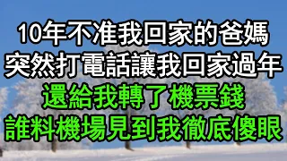 10年不准我回家的爸媽，突然打電話讓我回家過年，還給我轉了機票錢，誰料機場見到我徹底傻眼#深夜淺讀 #為人處世 #生活經驗 #情感故事