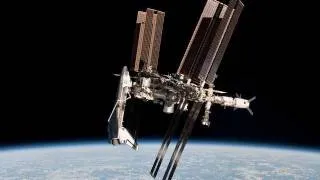 Shuttle docked to ISS, exterior video flyby 2011