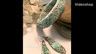 Polymer Clay Distressed Crackle (or faux ivory) Bangle and earrings