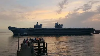 HMS Queen Elizabeth on a late sailing for deployment