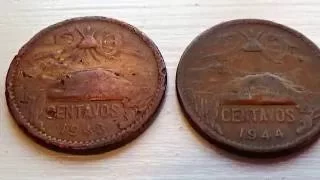 Old 1943 and 1944 Centavos Mexicanos Coins