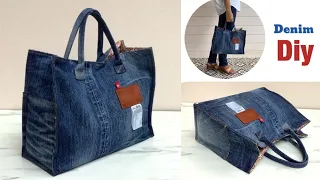 how to sew a denim tote bag from old jeans , jeans bag diy ,old jeans reuse ideas, tote bag tutorial