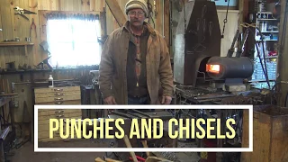 Blacksmithing tools, forging a hot chisel and round punch