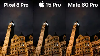 Google Pixel 8 Pro vs iPhone 15 Pro vs Huawei Mate 60 Pro Night Mode | Camera Comparison