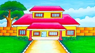 House drawing | house drawing easy with colour - beautiful house drawing easy step by step