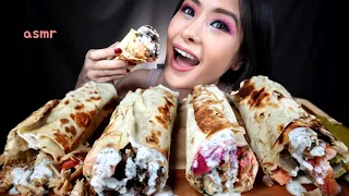 ASMR EATING SHAWARMA (BEEF, CHICKEN, LAMB/GYRO, FALAFEL) MUKBANG | ONLINE COLLAB WITH @KimKarmun