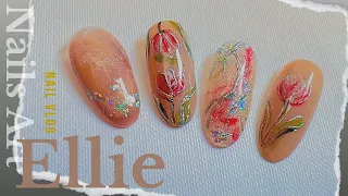 Tulip Nail Art | Spring nails art|鬱金香美甲| ट्यूलिप नेल आर्ट| チューリップ ネイルアート| 튤립 네일아트| тюльпан