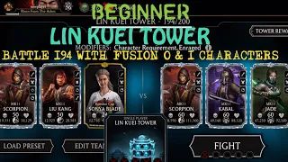 [Beginner]| Lin Kuei Tower Battle 194 with fusion 0 & 1 characters| MK Mobile Gaming