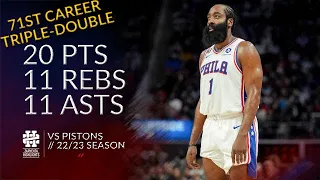 James Harden 20 pts 11 rebs 11 asts vs Pistons 22/23 season