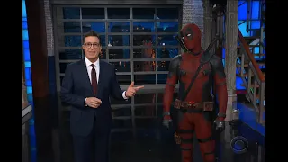 Deadpool crashes Stephen Colbert's Late Show monologue with Trump jokes