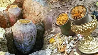 MEGA TREASURE! GOLDEN BOWLS! COINS AND LARGE DIAMONDS FOUND IN THE FOREST HIDDEN!