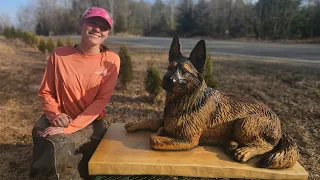 Carving a Life Sized German Shepard