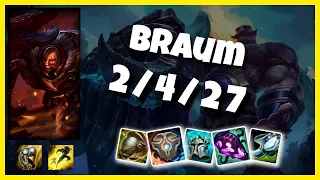 EU Challenger Braum SUPPORT (2/4/27) vs PANTHEON Gameplay Replay - Patch 10.19