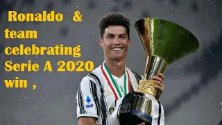 Juventus celebrating 2020 serie A trophy win