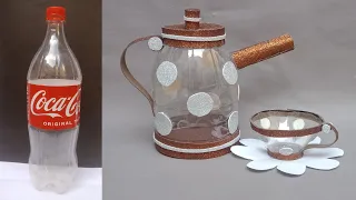 DIY Beautiful Tea Flask & Cup making Idea Using Plastic Bottle/DIY Tea Set Craft - Easy Plastic idea