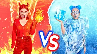 HEIß VS. KALT ESSEN-CHALLENGE! Ice-Girl VS Fire-Girl! Zwillings-Challenge 24h auf 123 GO! CHALLENGE