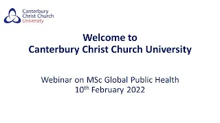 Webinar on MSc Global Public Health by Canterbury Christ Church University 10 Feb 2022