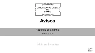 Culto Online CCB 09/05 2020 - 18:00 - Brás (Video)