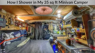 How I Shower in my 35 sq ft Minivan Camper