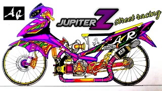 JUPITER Z STREET RACING KONTES,menggambar motor jupiter z, menggambar motor drag,ลากจักรยาน