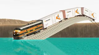 Impossible Very Long Up and Down Rail Tracks On Gaint Pit vs Trains crossing-Beamng Drive