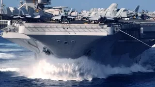 U.S. nuclear-powered SUPERCARRIER steams FULL SPEED into the PACIFIC to conduct FLIGHT OPERATIONS!
