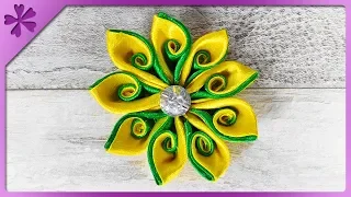 DIY Kanzashi ribbon flower with curled petals (ENG Subtitles) - Speed up #615