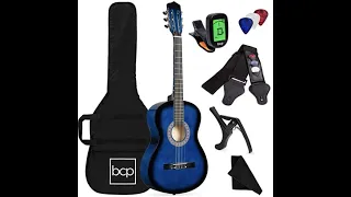 Beginner Acoustic Guitar Starter Set 38in w/Case, All Wood Cutaway Design, Strap, Picks,Tuner - Blue