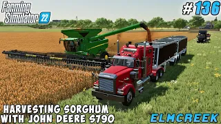 Harvesting Sorghum and Barley with JOHN DEERE S790 Combine | Elmcreek | Farming simulator 22 | #136