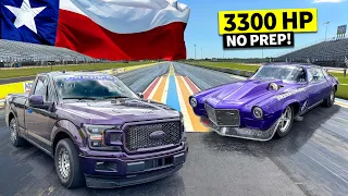 Big Power Texas Showdown // 1800hp Chevy Camaro No Prep King Drag Races 1500hp Twin Turbo Ford F-150