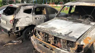 Последствия ночного возгорания машины на Рыленкова