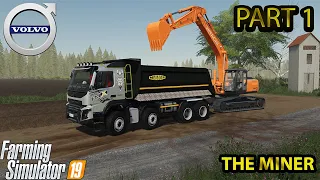 Loading Soil with hitachi to volvo truck and transport it||Part 1||FS19 MINING MODS