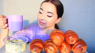 СОСИСКИ В ТЕСТЕ И ОЛИВЬЕ / MUKBANG asmr / Ayka Emilly