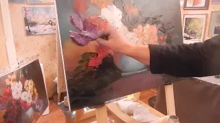 Игорь Сахаров , букет в вазе, научиться рисовать цветы маслом 1