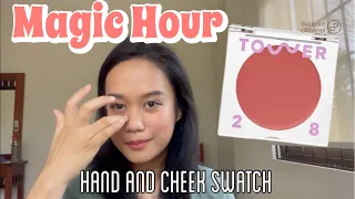 Tower 28 Magic Hour Hand and Cheek Swatch on Medium Brown Asian Skin