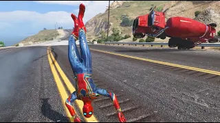 GTA-5 Iron Spiderman Epic Jumps Ragdolls - No Seat Belt Car & Jet Crashes  Ep-6 {Euphoria Ragdolls}
