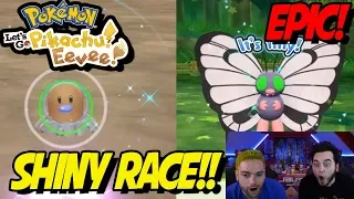 EPIC SHINY RACE! CRAZY LUCK!! aDrive vs Deathly in Pokemon Lets Go Pikachu and Eevee!