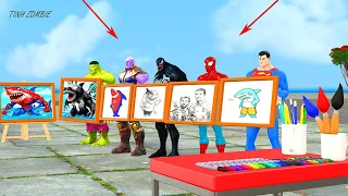 Siêu nhân người nhện vs drawing challenge shark spider-man roblox vs big hulk vs venom 3 vs granny