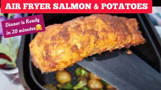 Quick Air fryer Salmon Fish with Roasted Potatoes For Dinner Recipes. Weekday Special Recipe