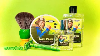 Phoenix Shaving (Praise) John Frum, Green Ray~Karve Shaving Co. Bison~Gillette Platinum DE Blade.