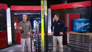 Corby Fisher explaining Ski Jumping skis on Universal Sports / NBC