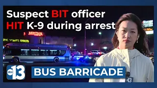 Suspect bit officer, hit K-9 during arrest from bus barricade according to a Las Vegas police report