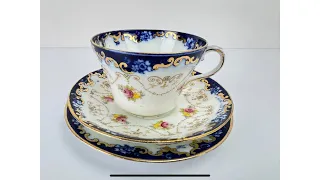 Vintage 1920s ROYAL ALBERT - Dark Blue & Gold Tea Cup Trio Set