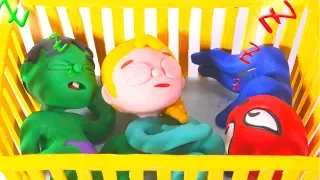 SUPERHERO BABIES GO TO BED ❤ Superhero & Frozen Elsa Play Doh Cartoons For Kids